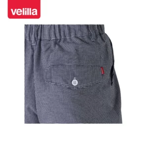 Pantalón de cocina pata de gallo Velilla 350 pata de gallo azul blanco, detalle de bolsillo trasero