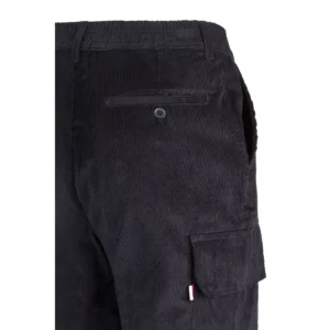 Pantalón pana multibolsillos Velilla 380 Azul marino, detalle de cintura y bolsillo trasero con botón