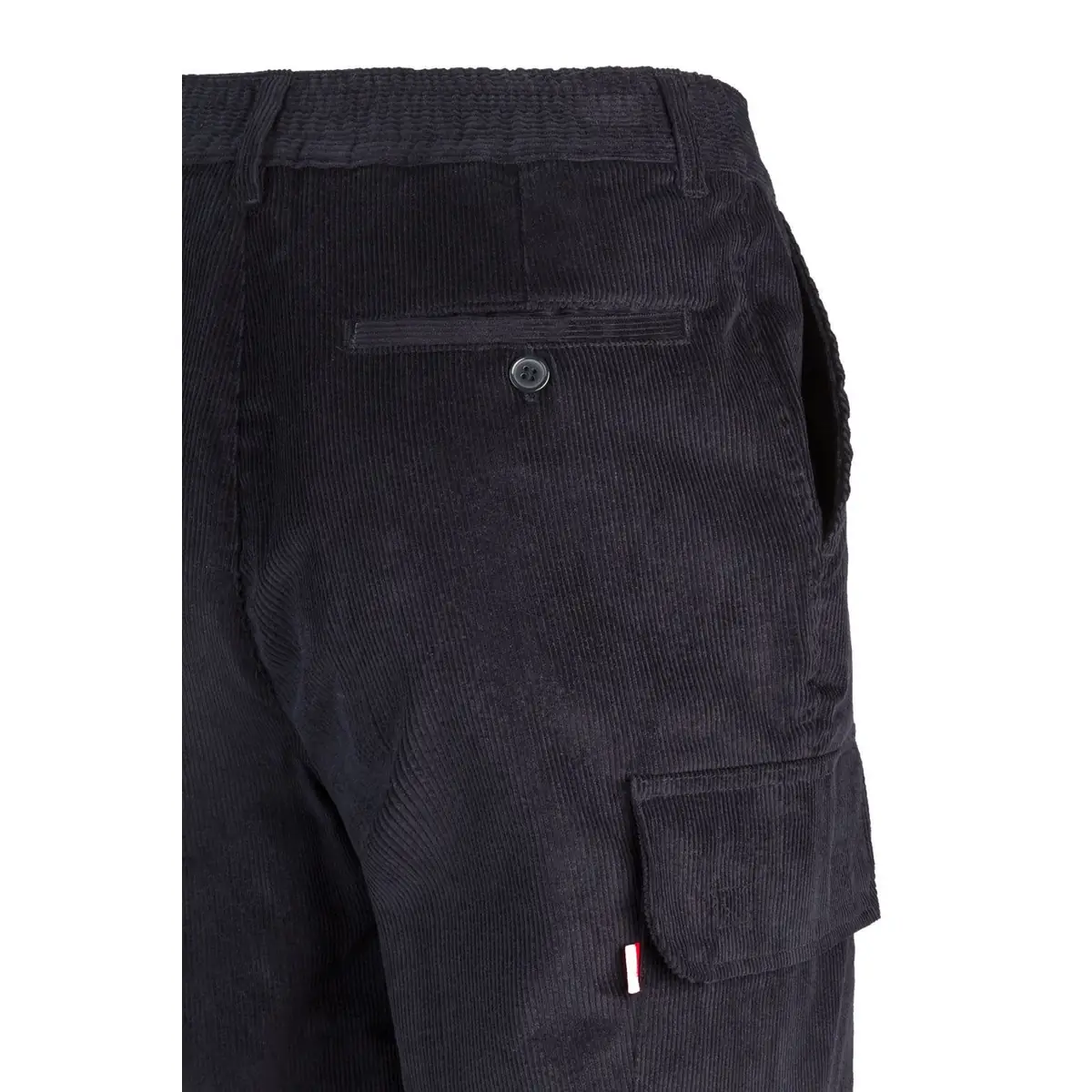 Pantalón pana multibolsillos Velilla 380 7 Pantalón pana multibolsillos Velilla 380 Azul marino, detalle de cintura y bolsillo trasero con botón