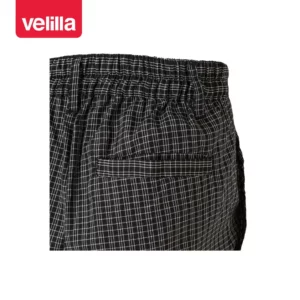 Pantalón de cocina de cuadros Velilla 403008 cuadros negros, detalle de bolsillo trasero