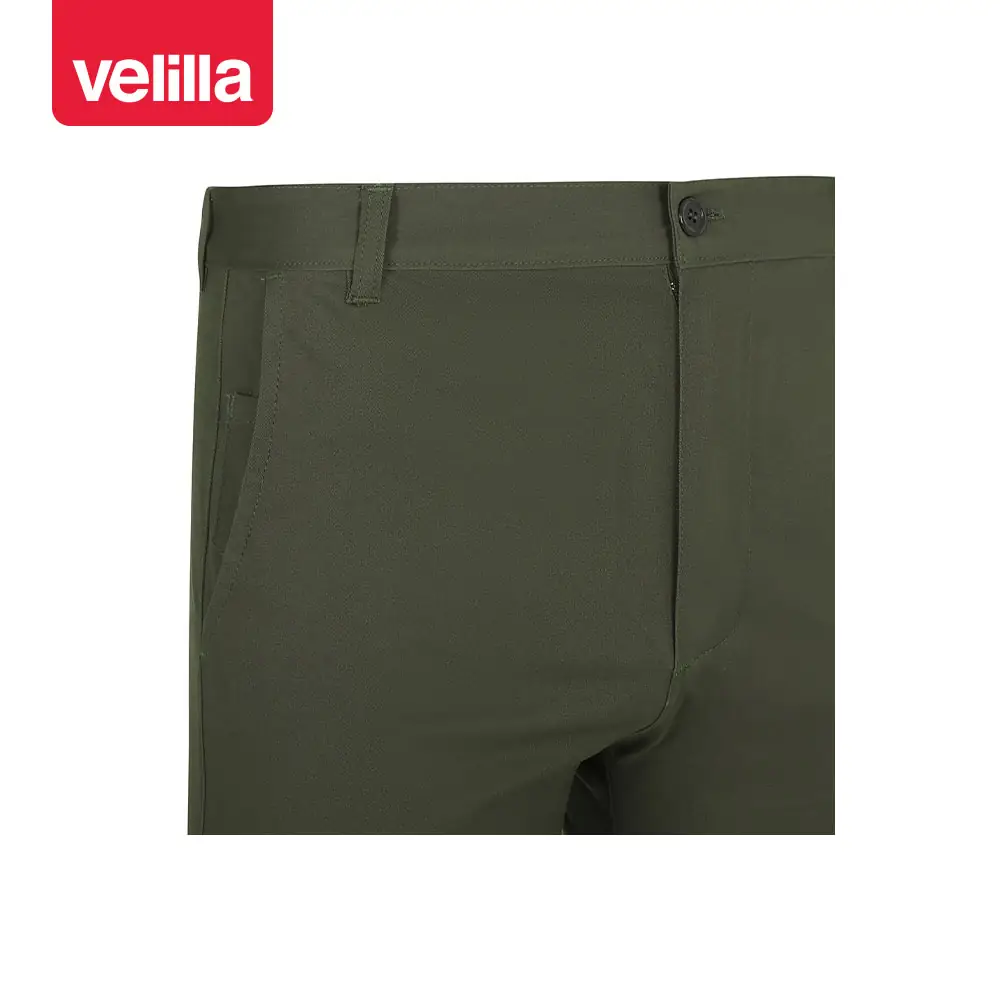 Bermudas chino stretch unisex Velilla 403011S 26 Bermudas chino stretch unisex Velilla 403011S Verde oliva, detalle de cintura y cierre frontal