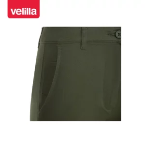 Pantalón chino stretch mujer Velilla 403012S Verde oliva, detalle de cintura y cierre frontal