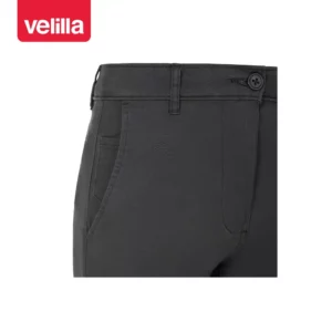 Pantalón chino stretch mujer Velilla 403012S Gris oscuro, detalle de cintura y cierre frontal