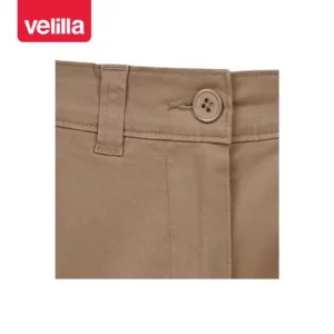 Pantalón chino stretch mujer Velilla 403012S Beige arena, detalle de cintura y cierre frontal