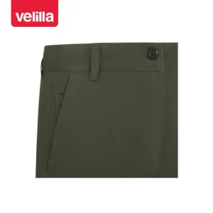 Bermudas chino stretch mujer Velilla 403013S Verde oliva, detalle de cintura y cierre frontal