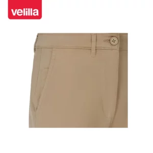 Bermudas chino stretch mujer Velilla 403013S Beige arena, detalle de cintura y cierre frontal
