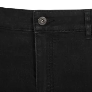 Pantalón dénim stretch Velilla 403018S Negro, detalle de botón y cintura