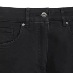 Pantalón dénim stretch mujer Velilla 403018SW Negro, detalle de botón y cintura