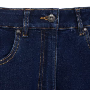 Pantalón dénim stretch mujer Velilla 403018SW Dénim azul medio, detalle de botón y cintura