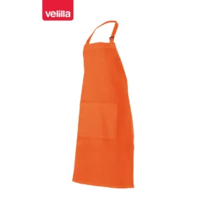 Delantal con peto y bolsillo Velilla 404203 Naranja flúor, vista perspectiva frontal