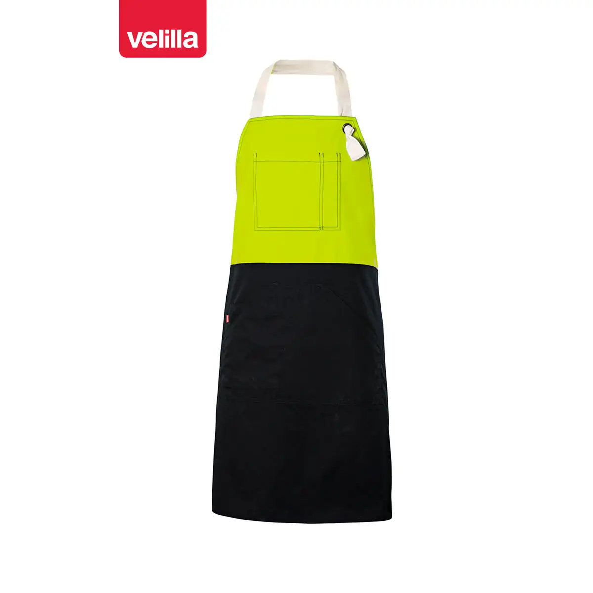 Delantal con peto bicolor Velilla 404210B 17 Delantal con peto bicolor Velilla 404210B Negro/Amarillo flúor, vista frontal