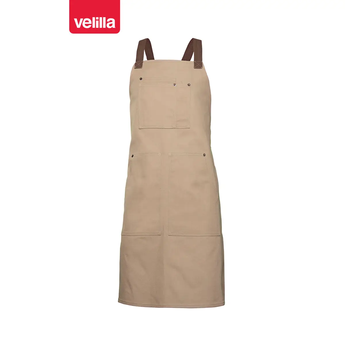Delantal con peto canvas bicolor Velilla 404211B 7 Delantal con peto canvas bicolor Velilla 404211B Beige arena/Marrón, vista frontal