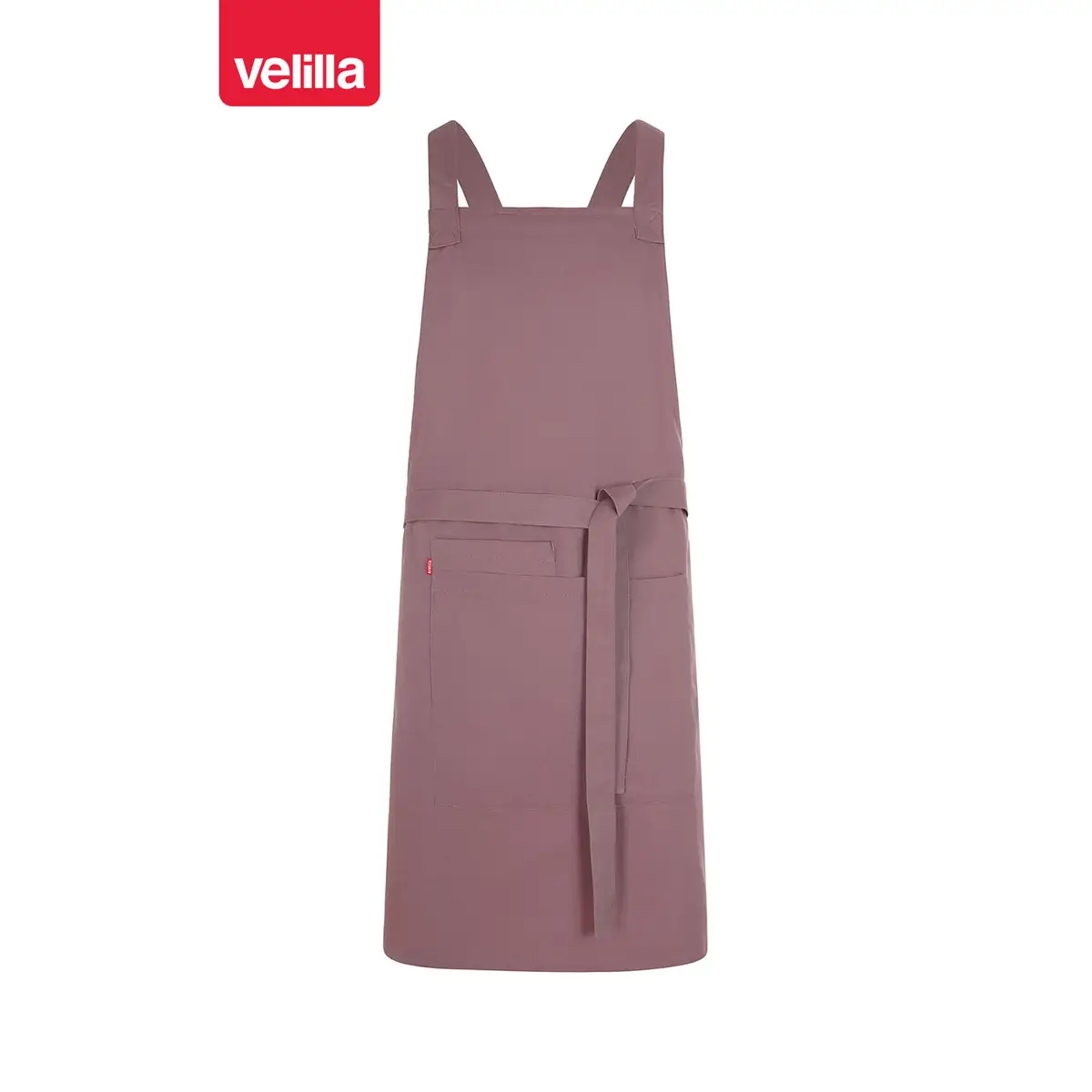 Delantal con peto Velilla NOUGAT 404214 15 Delantal con peto Velilla NOUGAT 404214 Grosella, vista frontal con cintas ajustadas