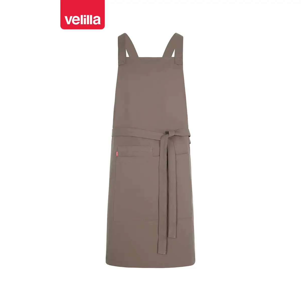 Delantal con peto Velilla NOUGAT 404214 11 Delantal con peto Velilla NOUGAT 404214 Avellana, vista frontal con cintas ajustadas