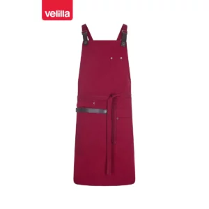 Delantal con peto Velilla MEZCAL 404215 Granate, vista frontal con cintas ajustadas