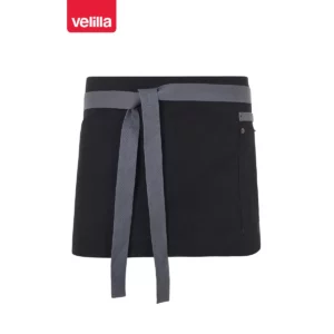 Delantal corto canvas bicolor Velilla 404221B Negro/Gris, vista frontal con cintas ajustadas