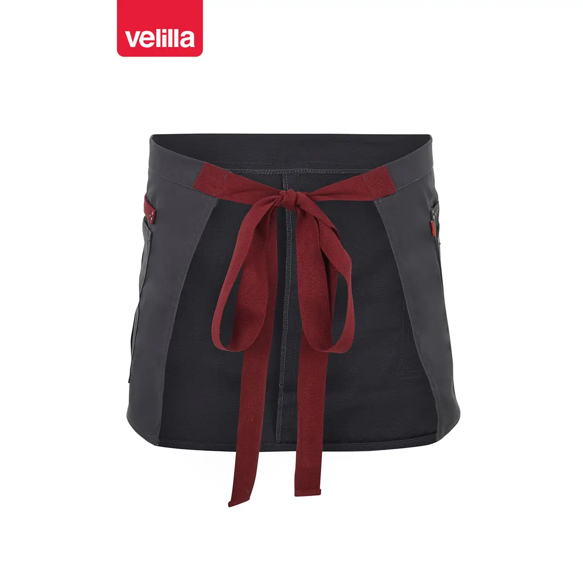 Delantal corto canvas bicolor Velilla 404221B 6 Delantal corto canvas bicolor Velilla 404221B Gris/Granate, vista trasera