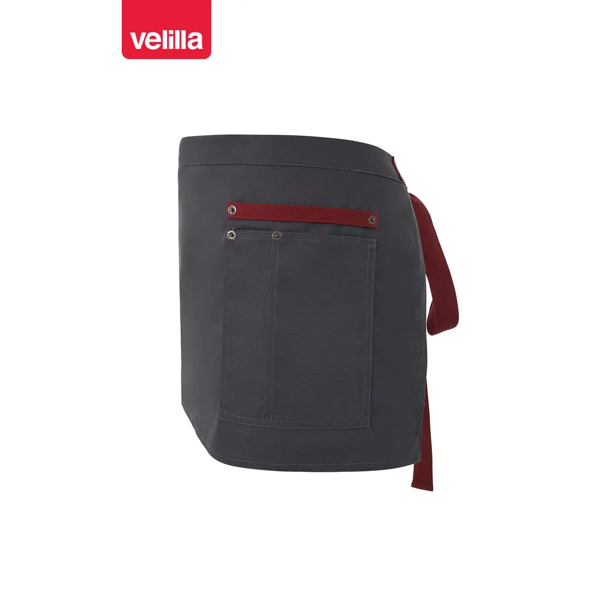 Delantal corto canvas bicolor Velilla 404221B 2 Delantal corto canvas bicolor Velilla 404221B Gris/Granate, vista lateral
