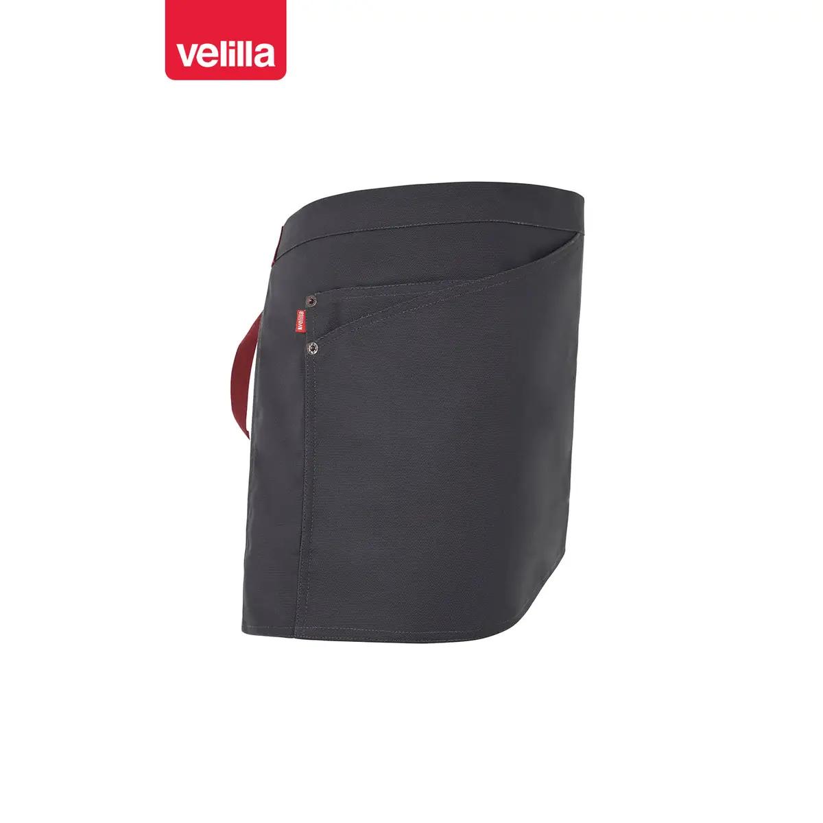 Delantal corto canvas bicolor Velilla 404221B 3 Delantal corto canvas bicolor Velilla 404221B Gris/Granate, vista lateral opuesto