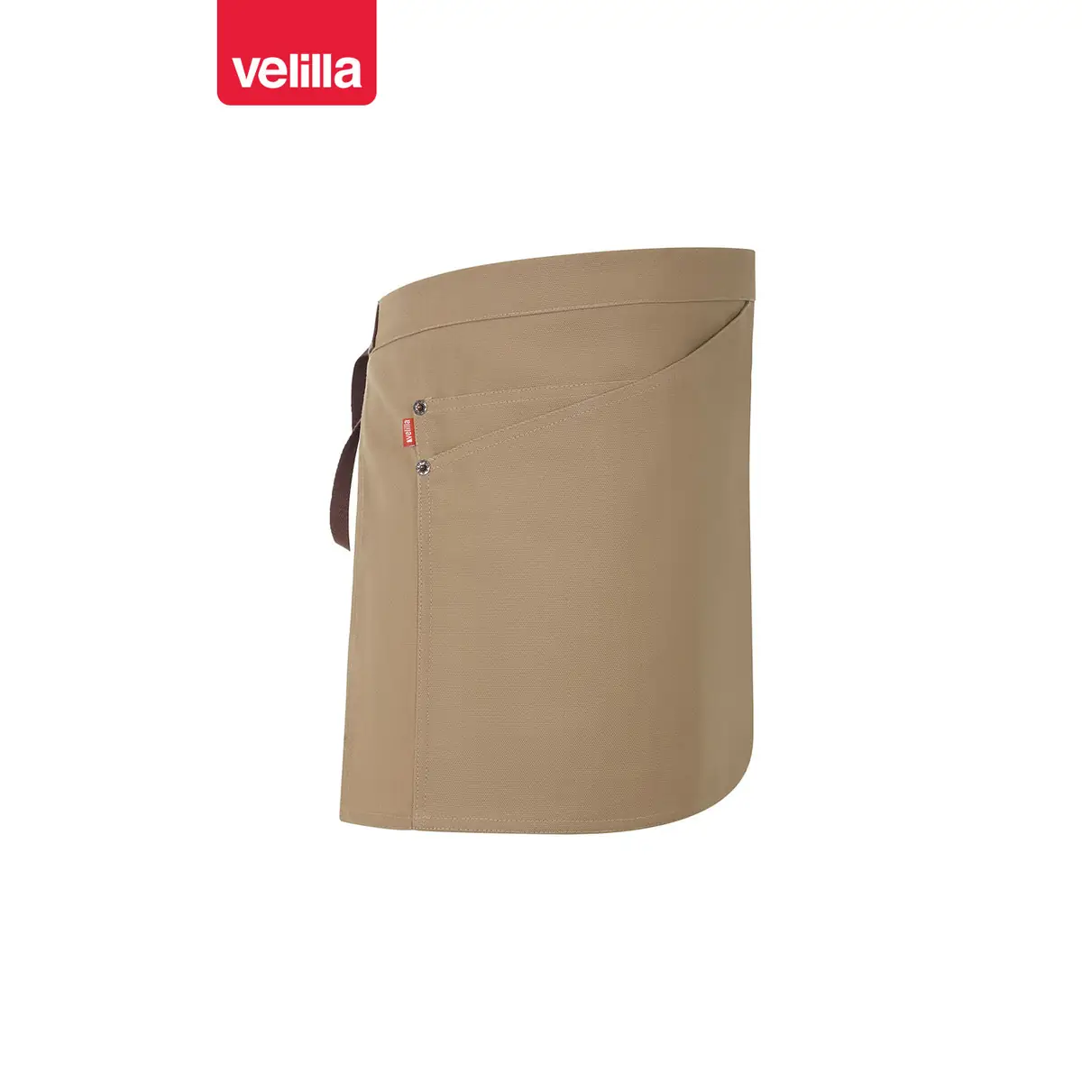 Delantal corto canvas bicolor Velilla 404221B 25 Delantal corto canvas bicolor Velilla 404221B Beige arena/Marrón, vista lateral opuesto