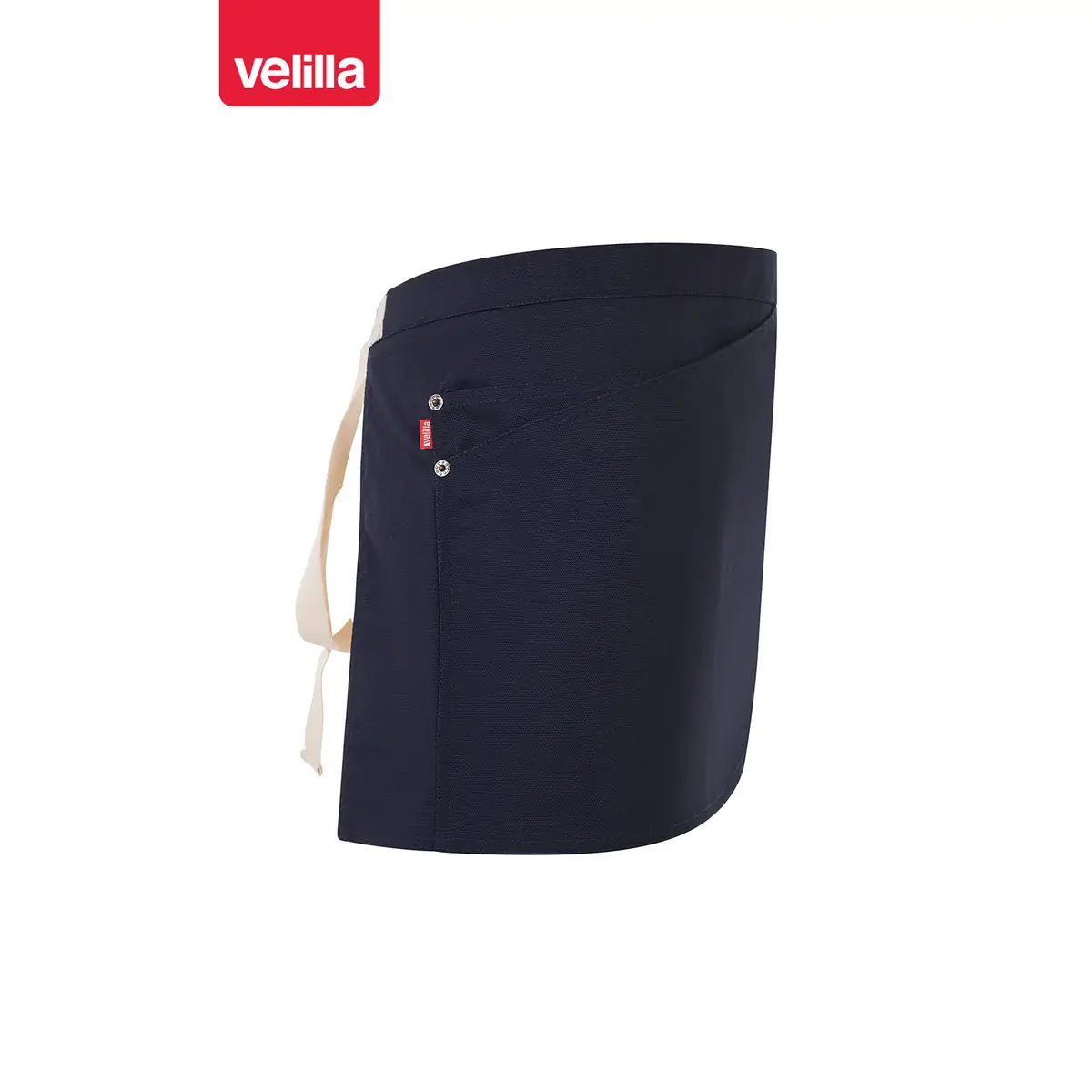 Delantal corto canvas bicolor Velilla 404221B 14 Delantal corto canvas bicolor Velilla 404221B Azul navy/Marfil, vista lateral opuesto