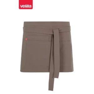 Delantal corto Velilla NOUGAT 404224 Avellana, vista frontal con cintas ajustadas