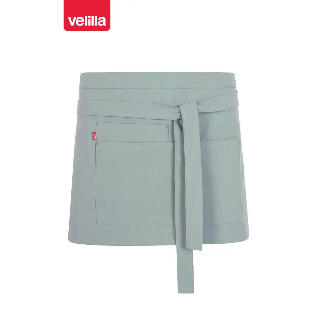 Delantal corto Velilla NOUGAT 404224 3 Delantal corto Velilla NOUGAT 404224 Eucalipto, vista frontal con cintas ajustadas