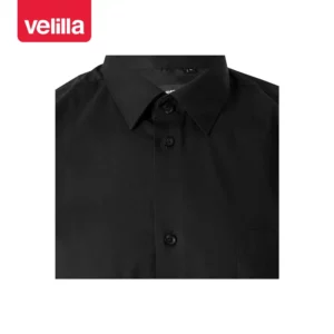 Camisa stretch de hombre Velilla 405003 Negro, detalle de cuello y botones