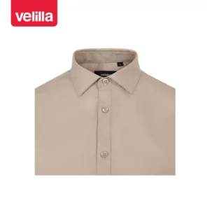 Camisa manga corta hombre Velilla 405008 Beige claro, detalle de cuello y cierre