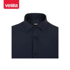 Camisa manga corta hombre Velilla 405008 Azul navy, detalle de cuello y cierre