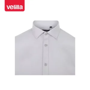 Camisa manga larga hombre Velilla 405009 Gris hielo, detalle de cuello y cierre