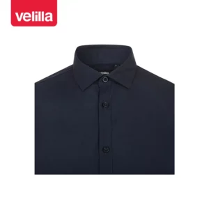 Camisa manga larga hombre Velilla 405009 Azul navy, detalle de cuello y cierre