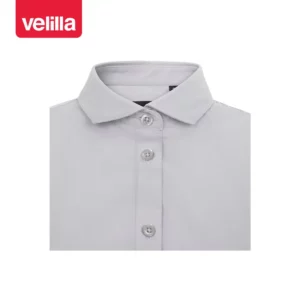 Camisa manga corta mujer Velilla 405010 Gris hielo, detalle de cuello y cierre
