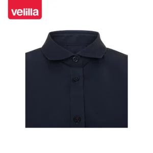 Camisa manga corta mujer Velilla 405010 Azul navy, detalle de cuello y cierre
