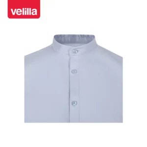 Camisa cuello tirilla hombre Velilla 405012S Celeste, detalle de cuello y cierre