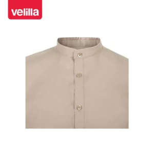 Camisa cuello tirilla hombre Velilla 405012S Beige claro, detalle de cuello y cierre