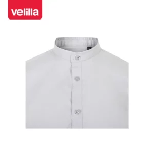 Camisa cuello tirilla hombre Velilla 405012S Gris hielo, detalle de cuello y cierre