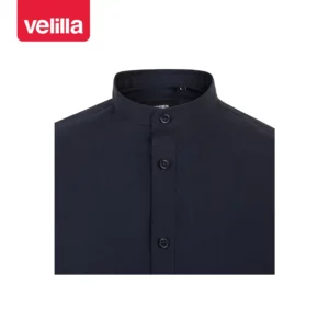 Camisa cuello tirilla hombre Velilla 405012S Azul navy, detalle de cuello y cierre