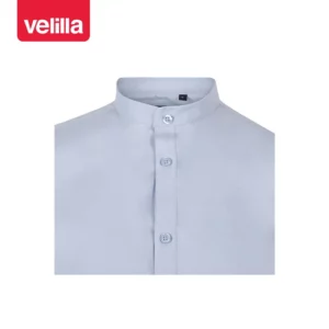 Camisa cuello tirilla hombre Velilla 405013S Celeste, detalle de cuello y cierre