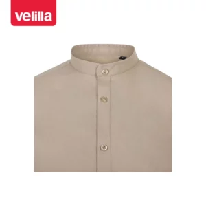 Camisa cuello tirilla hombre Velilla 405013S Beige claro, detalle de cuello y cierre