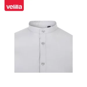 Camisa cuello tirilla hombre Velilla 405013S Gris hielo, detalle de cuello y cierre