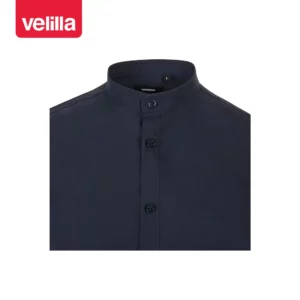 Camisa cuello tirilla hombre Velilla 405013S Azul navy, detalle de cuello y cierre