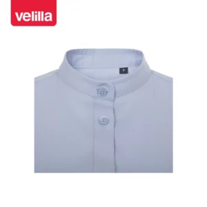 Camisa cuello tirilla mujer Velilla 405014S Celeste, detalle de cuello y cierre