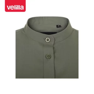 Camisa cuello tirilla mujer Velilla 405014S Verde oliva claro, detalle de cuello y cierre