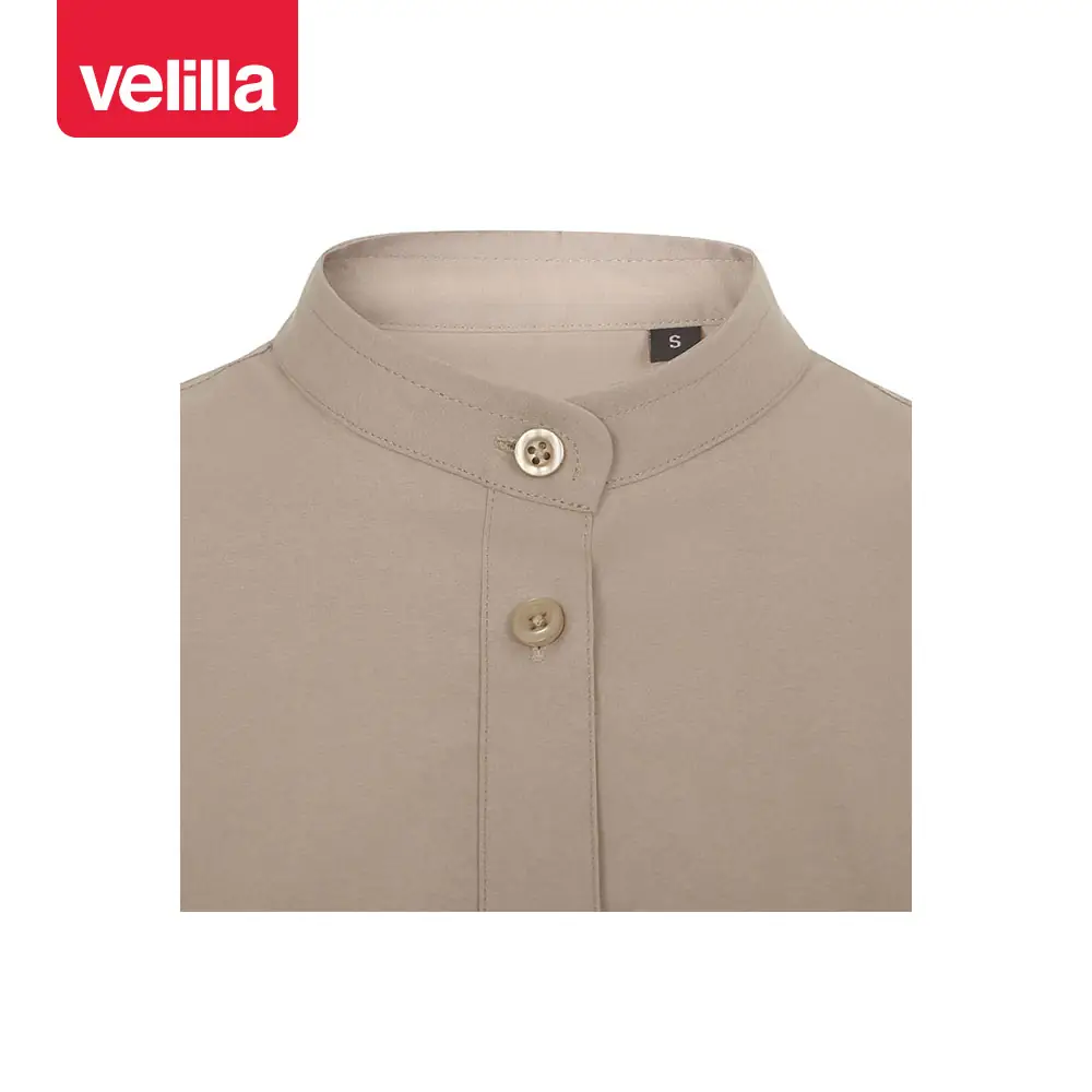 Camisa cuello tirilla mujer Velilla 405014S 30 Camisa cuello tirilla mujer Velilla 405014S Beige claro, detalle de cuello y cierre