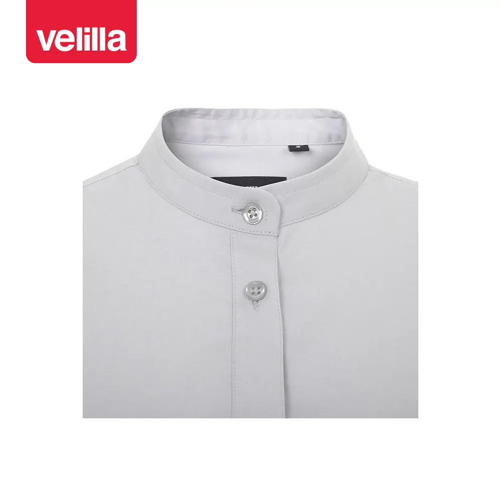 Camisa cuello tirilla mujer Velilla 405014S 24 Camisa cuello tirilla mujer Velilla 405014S Gris hielo, detalle de cuello y cierre