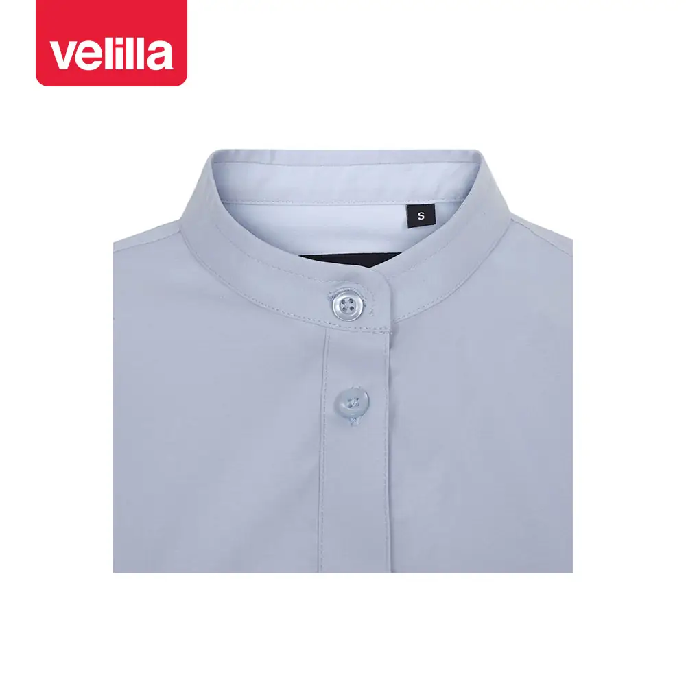 Camisa cuello tirilla mujer Velilla 405015S 25 Camisa cuello tirilla mujer Velilla 405015S Celeste, detalle de cuello y cierre