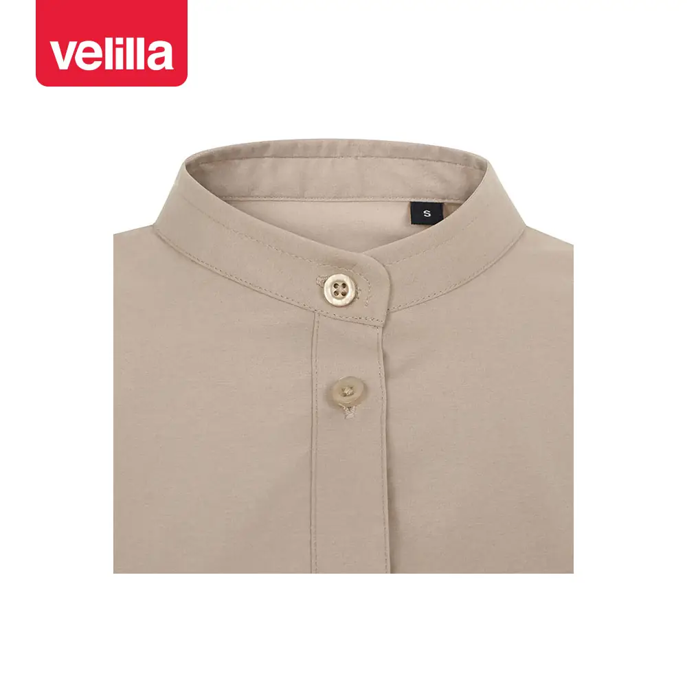 Camisa cuello tirilla mujer Velilla 405015S 28 Camisa cuello tirilla mujer Velilla 405015S Beige claro, detalle de cuello y cierre