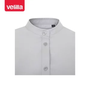 Camisa cuello tirilla mujer Velilla 405015S Gris hielo, detalle de cuello y cierre