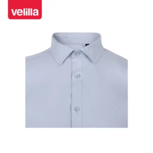 Camisa stretch manga corta hombre Velilla 405016S Celeste, detalle de cuello y cierre